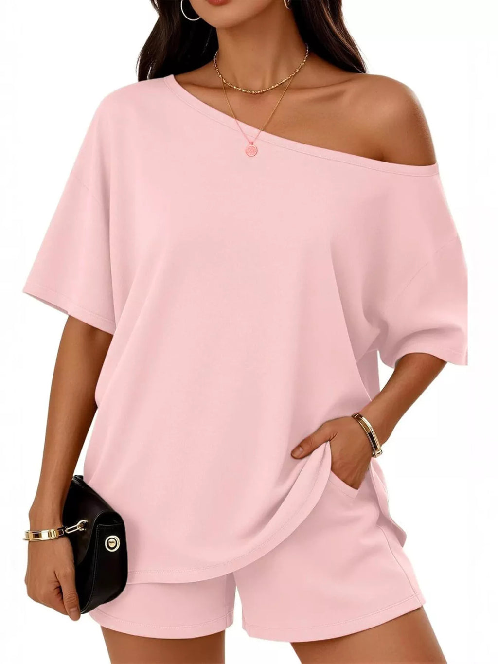 Full Size One Shoulder Top and Shorts Set Plus Size