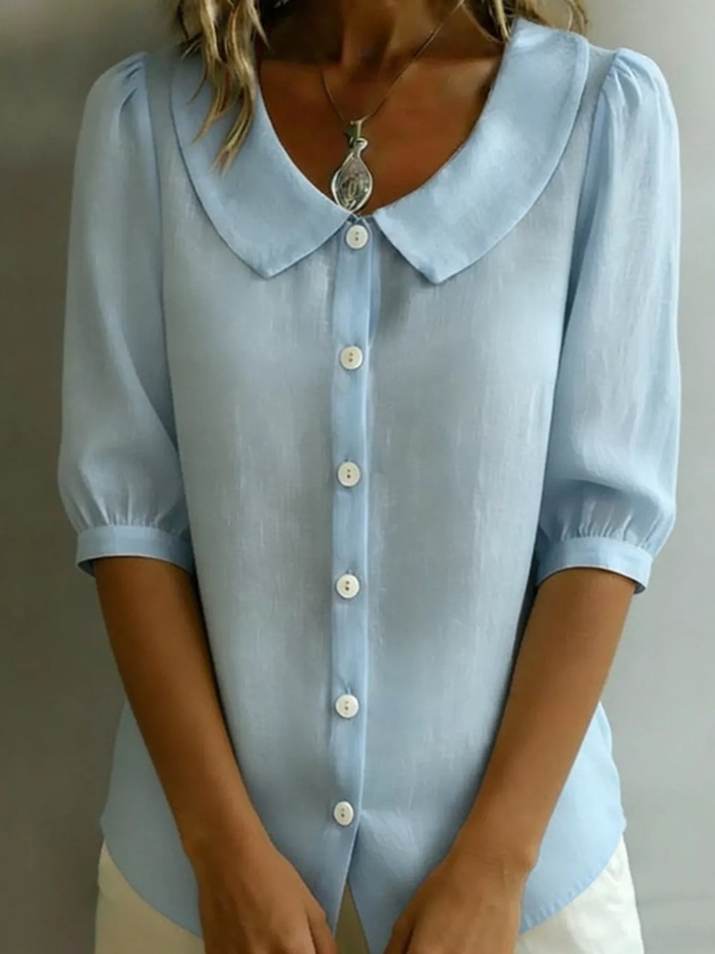 Peter Pan Collar Puff Sleeve Shirt