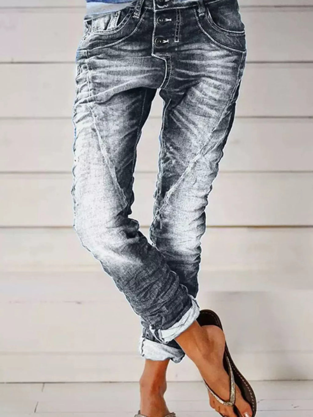 Full Size Washed Button-Fly Jeans Plus Size