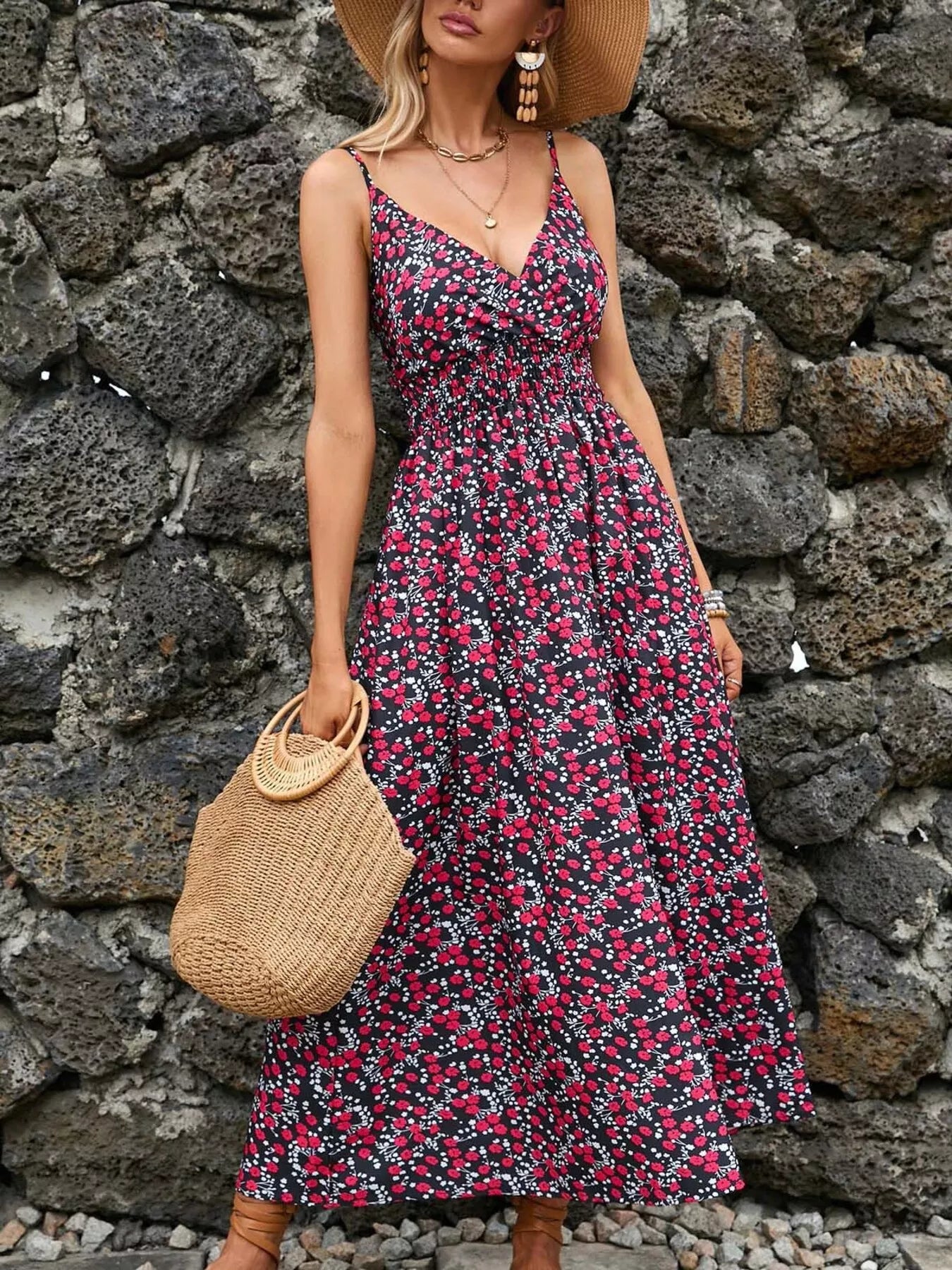 Paisley Print Spaghetti Strap Midi Dress