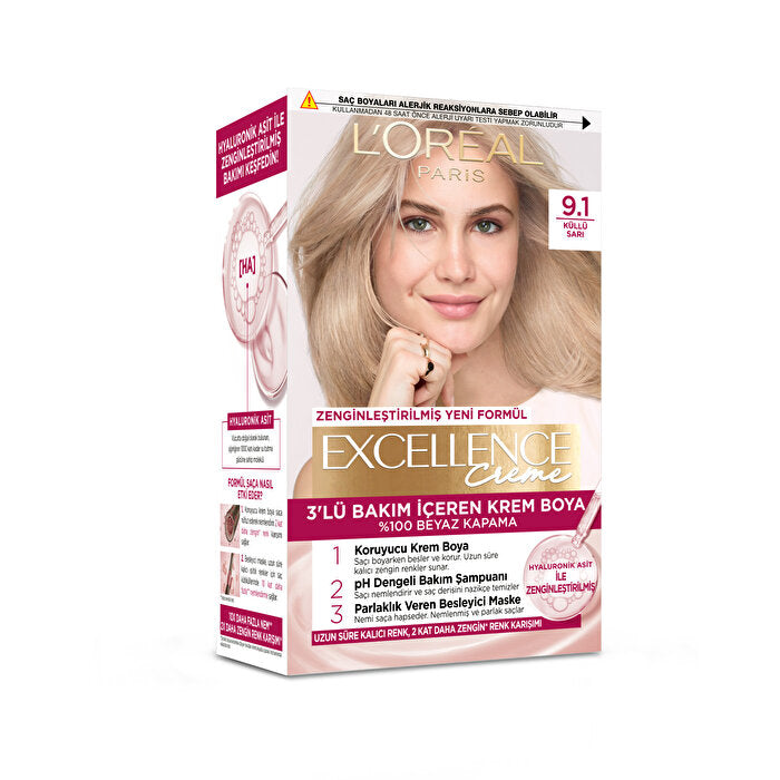 L'Oreal Paris Excellence Crème Hair Color Ash Blonde 9.1 - 100% Gray Coverage | Professional Care