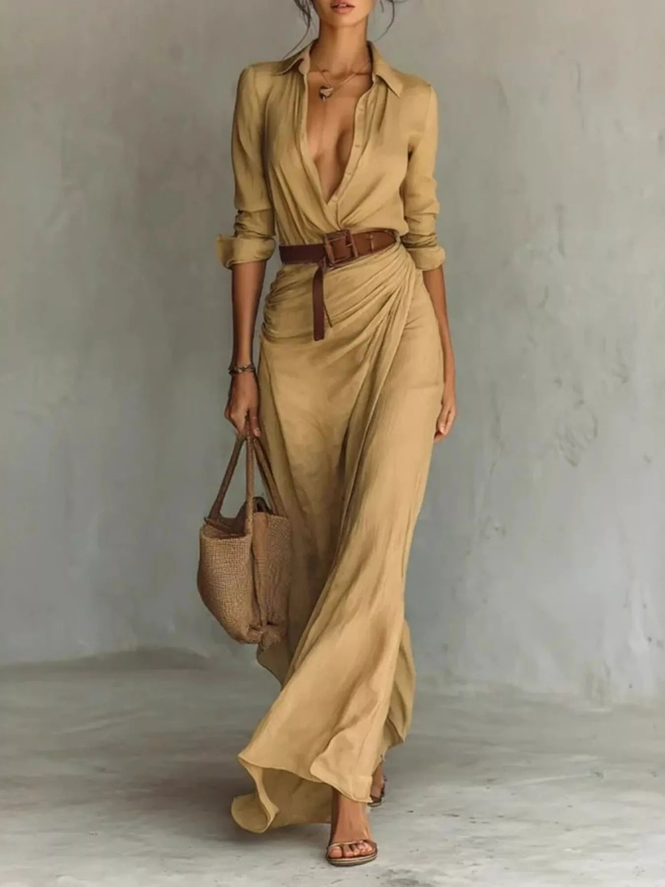 Full Size Ruched Long Sleeve Maxi Dress Plus Size