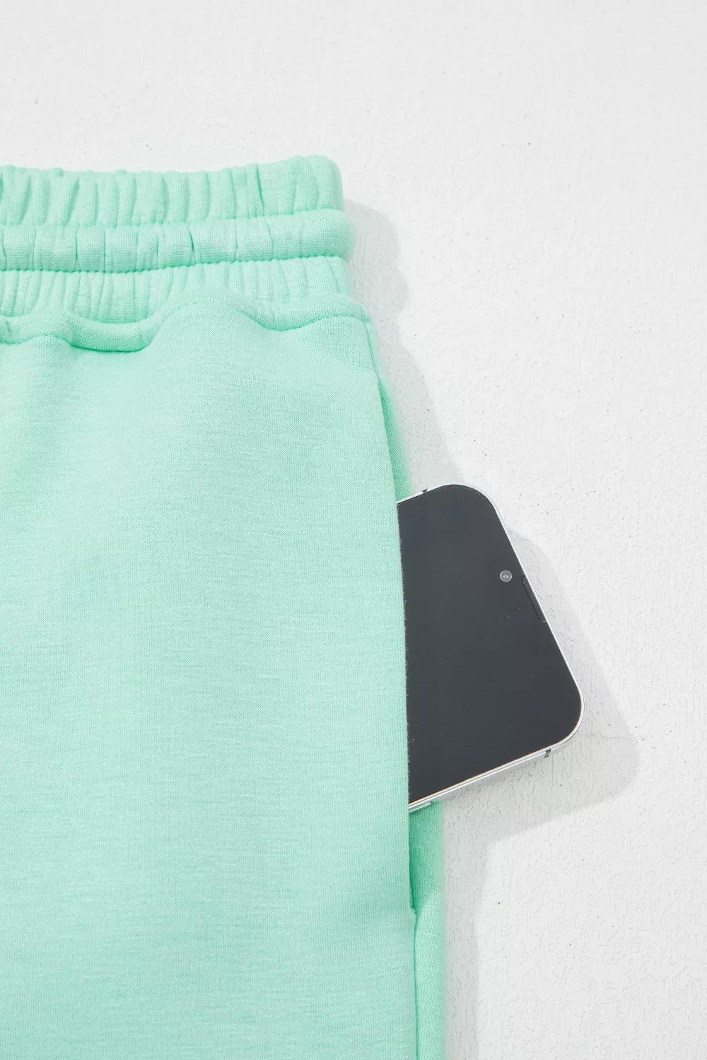 Drawstring Elastic Waistband Solid Color Two Piece Casual Set