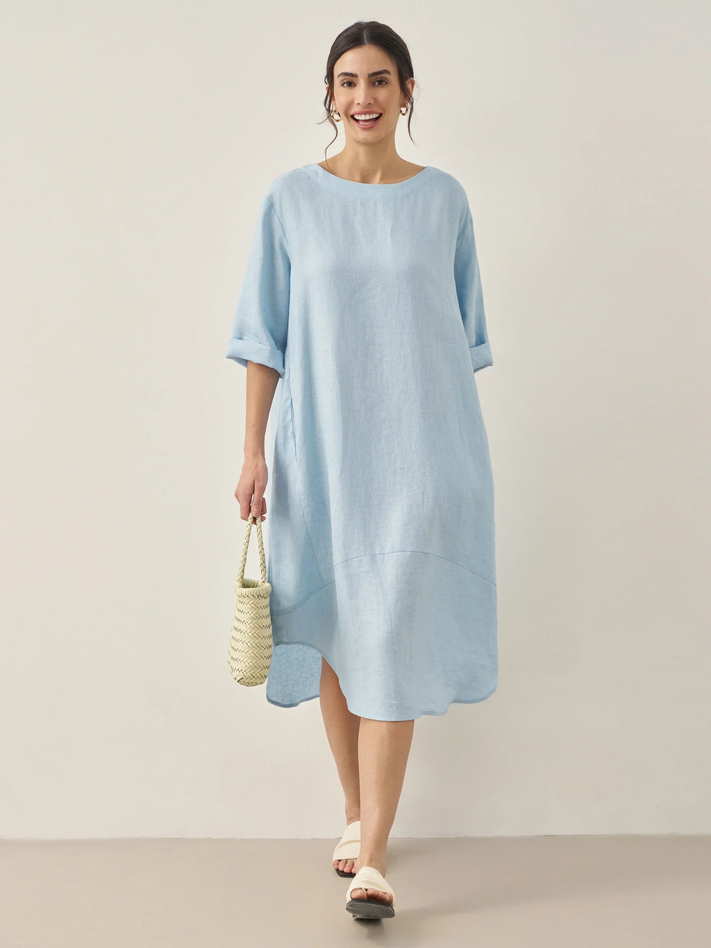 LINTICO LINTICO 100% Linen Bateau Neck Midi Dress BROOKE — construction detail