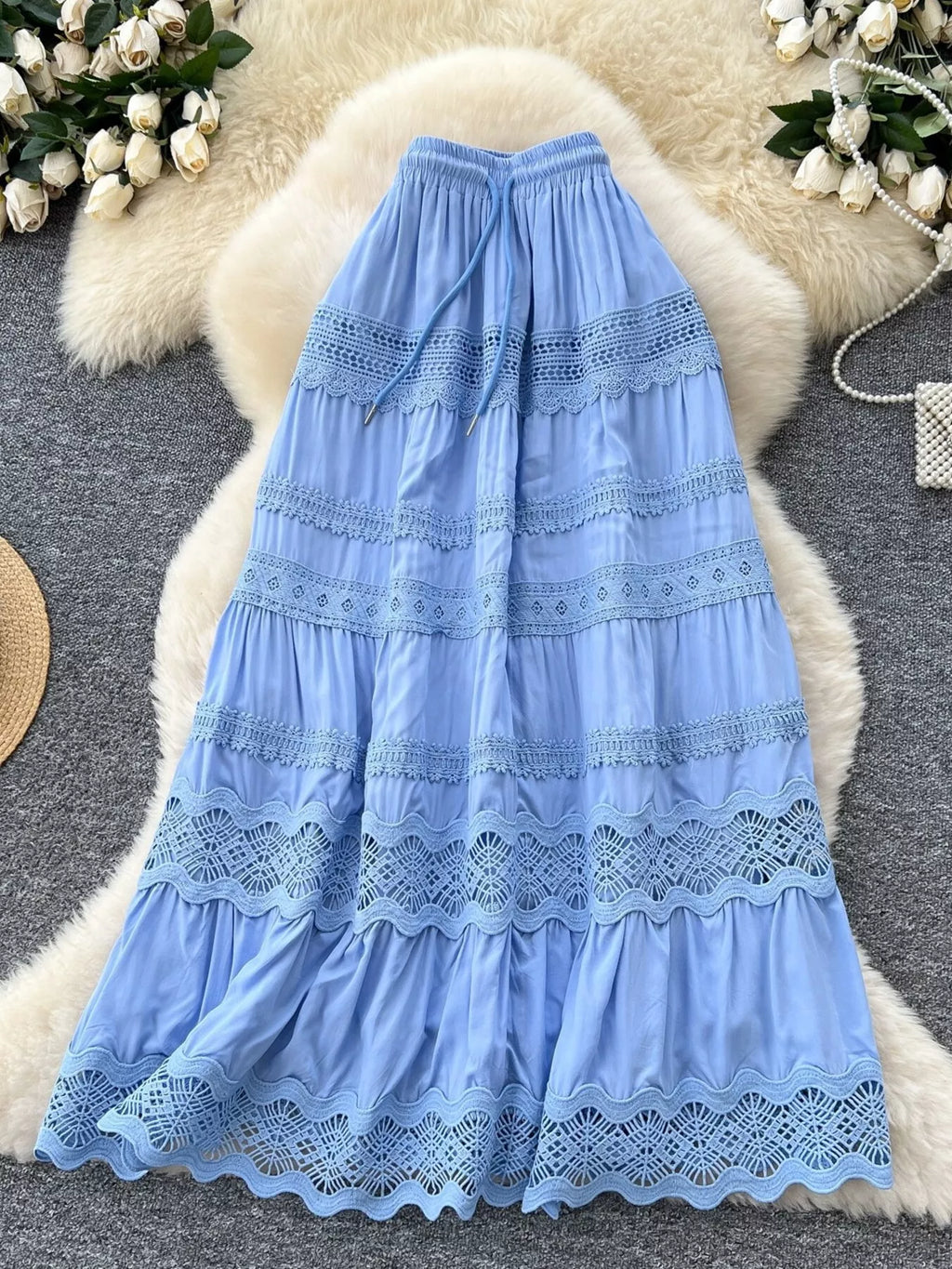 Drawstring Lace Tiered Skirt