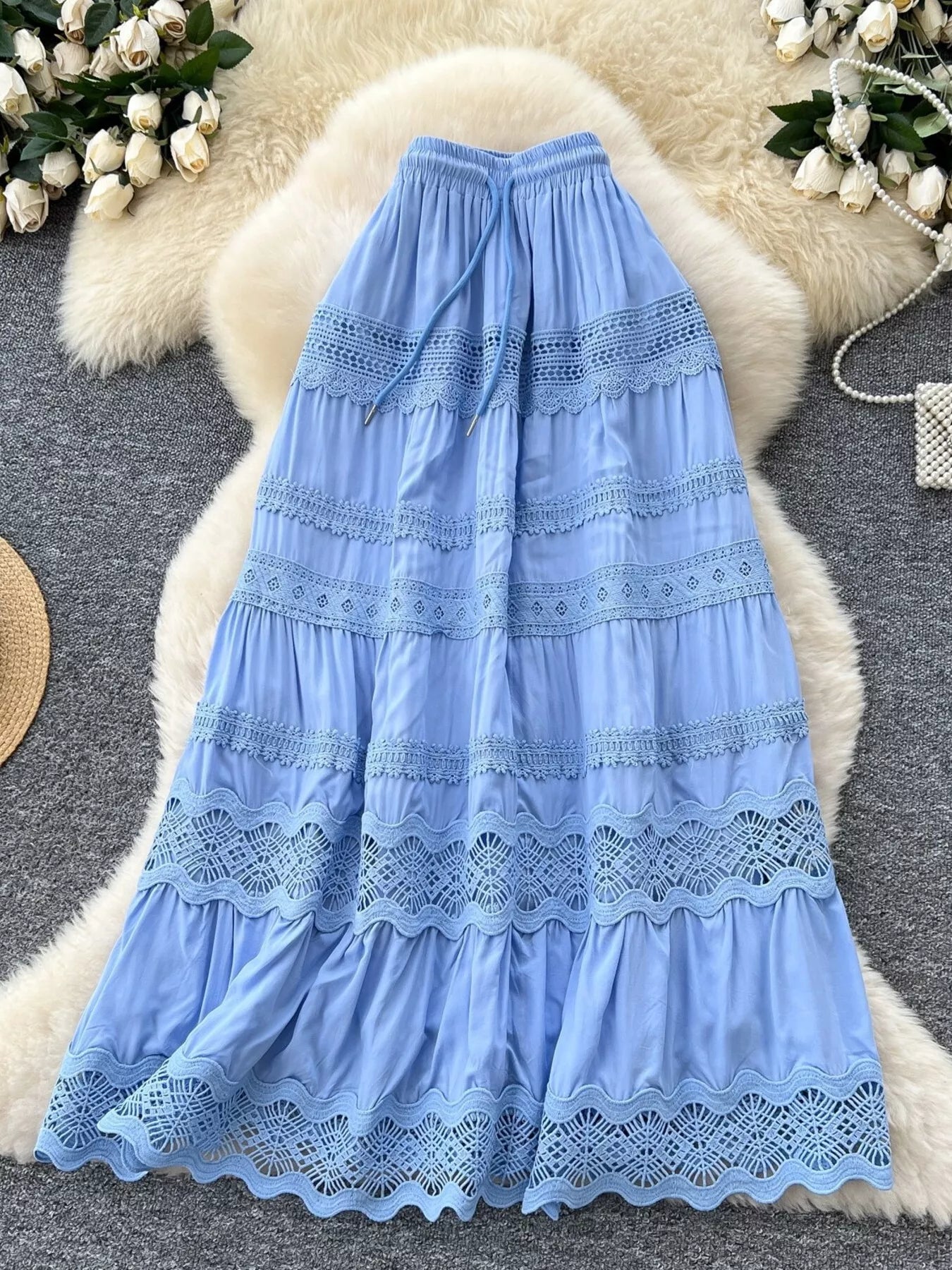 Drawstring Lace Tiered Skirt