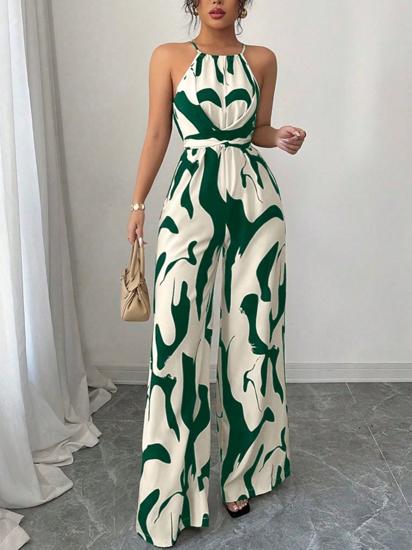 Abstract Print Sleeveless Wide Leg Jumpsuit
