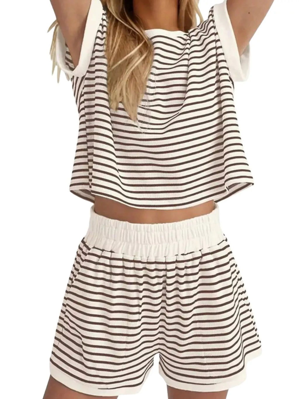 Full Size Striped Round Neck Top and Shorts Set Plus Size