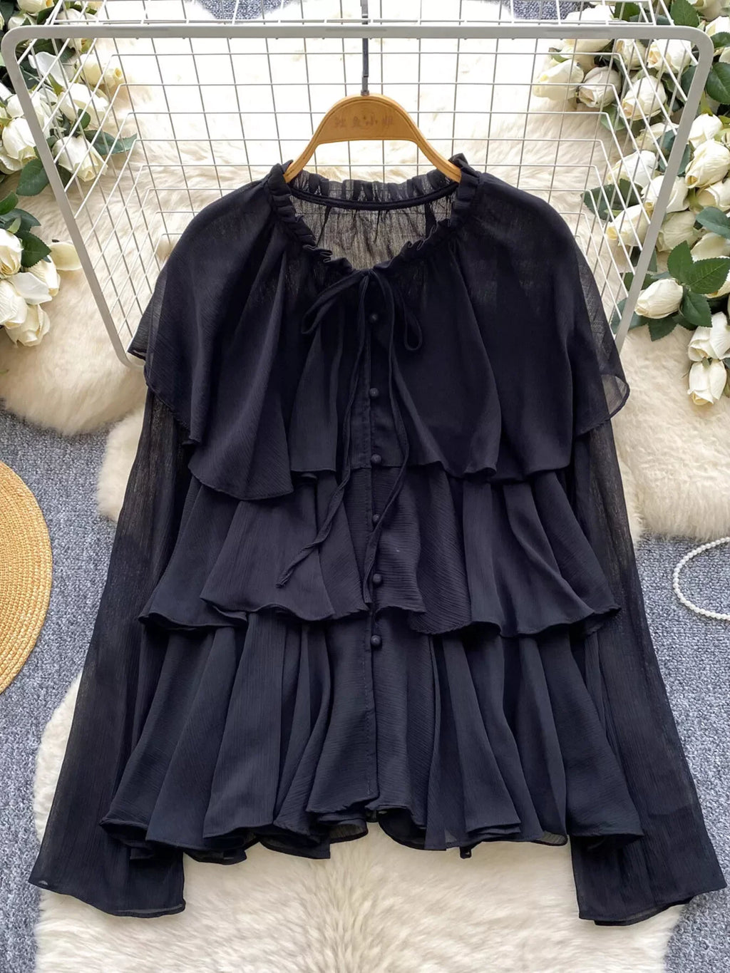 Ruffle Tiered Chiffon Blouse