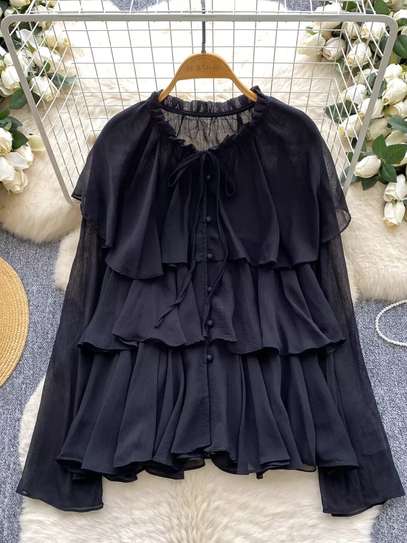 Ruffle Tiered Chiffon Blouse