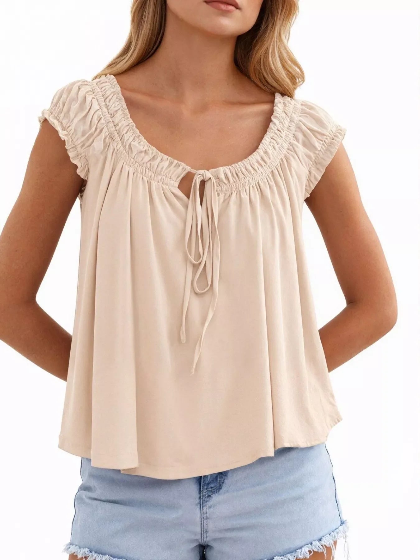Tie Front Solid Color Blouse