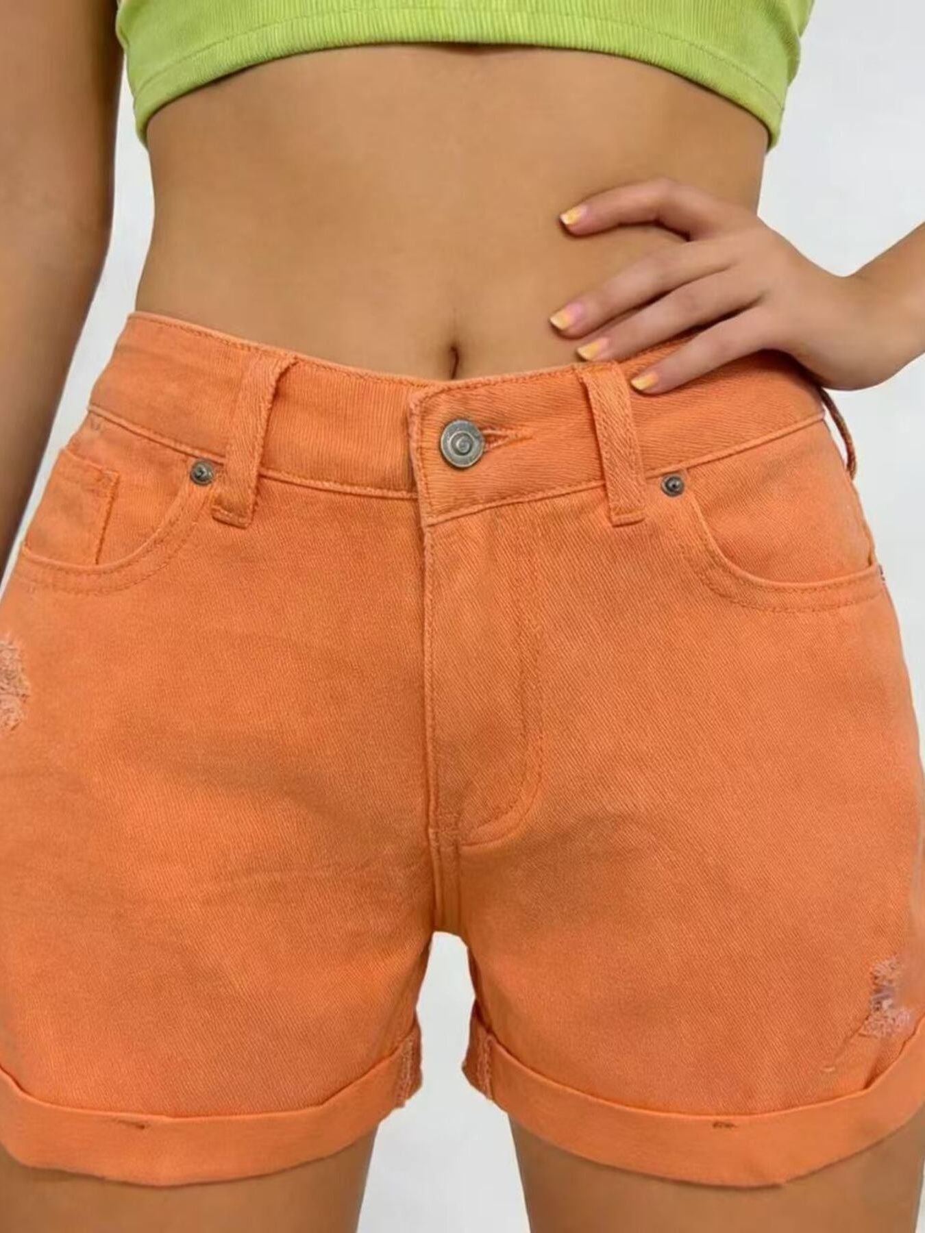 Ripped High-Waisted Denim Shorts