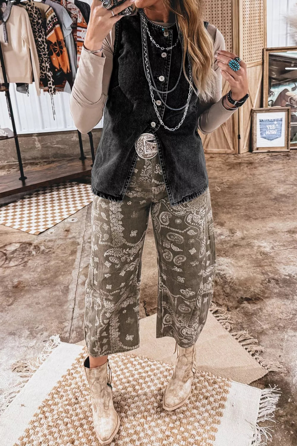 Vintage Wash Button-Down Denim Vest