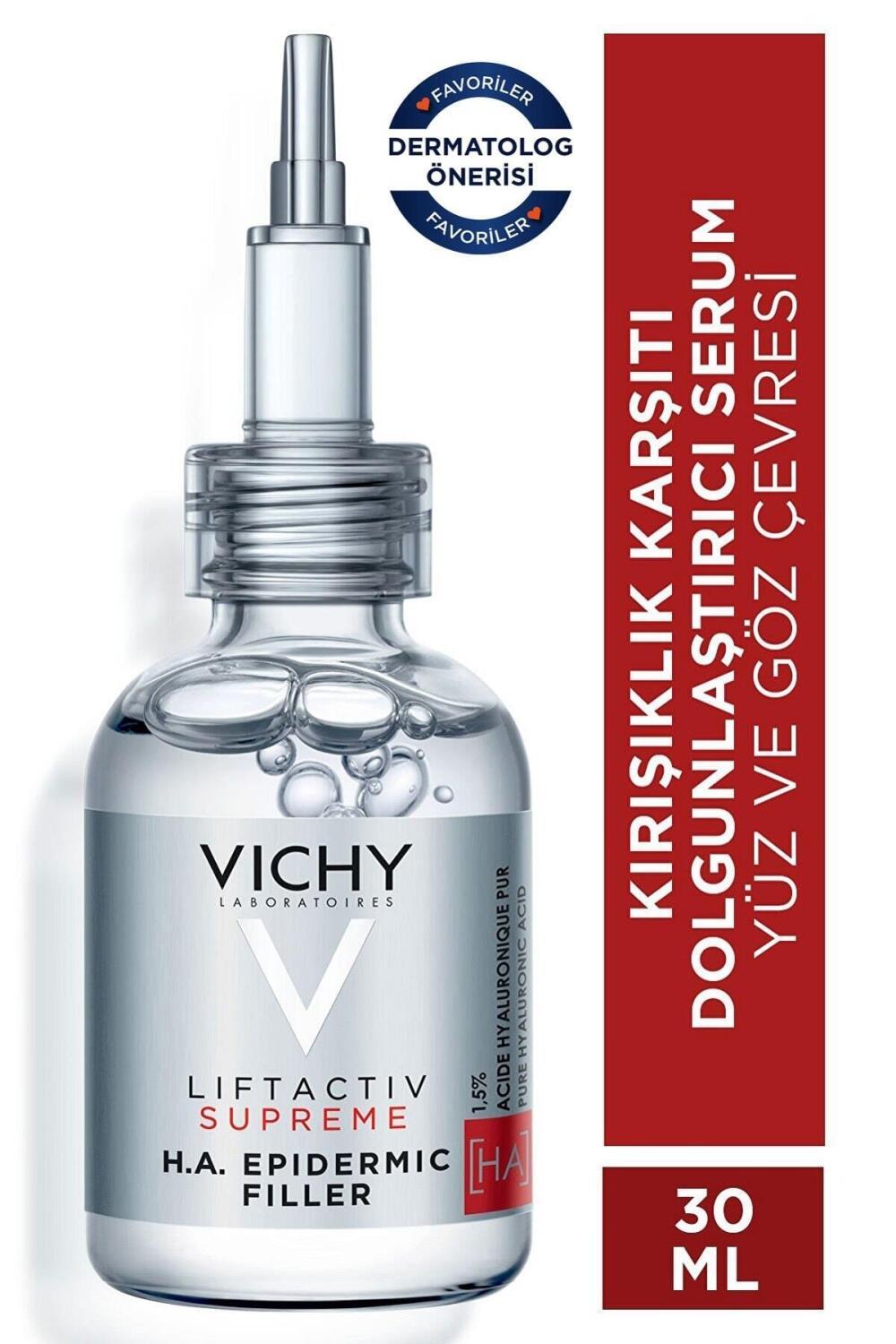 Vichy LiftActiv Supreme H.A. Epidermic Filler: Advanced Anti-Wrinkle Face & Eye Serum - Deeply Hydrating, Reduces Fine Lines, Hypoallergenic, 1.01 fl oz