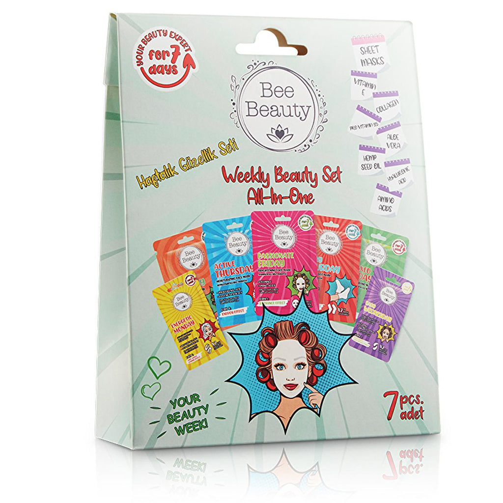 Bee Beauty 7-Day Skincare Mask Set for Face, Hands, and Feet - Comprehensive Facial and Body Care Routine