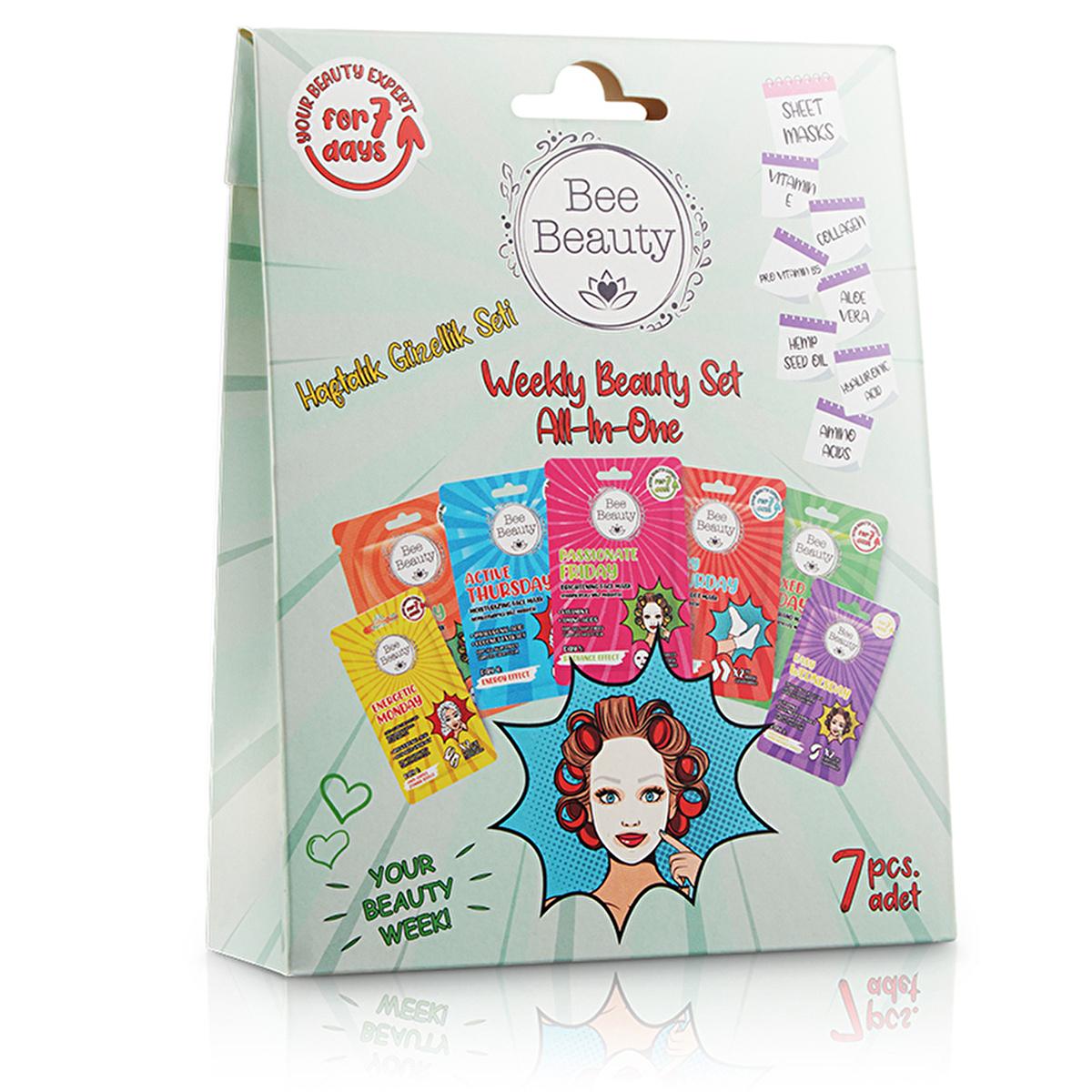 Bee Beauty 7-Day Skincare Mask Set for Face, Hands, and Feet - Comprehensive Facial and Body Care Routine