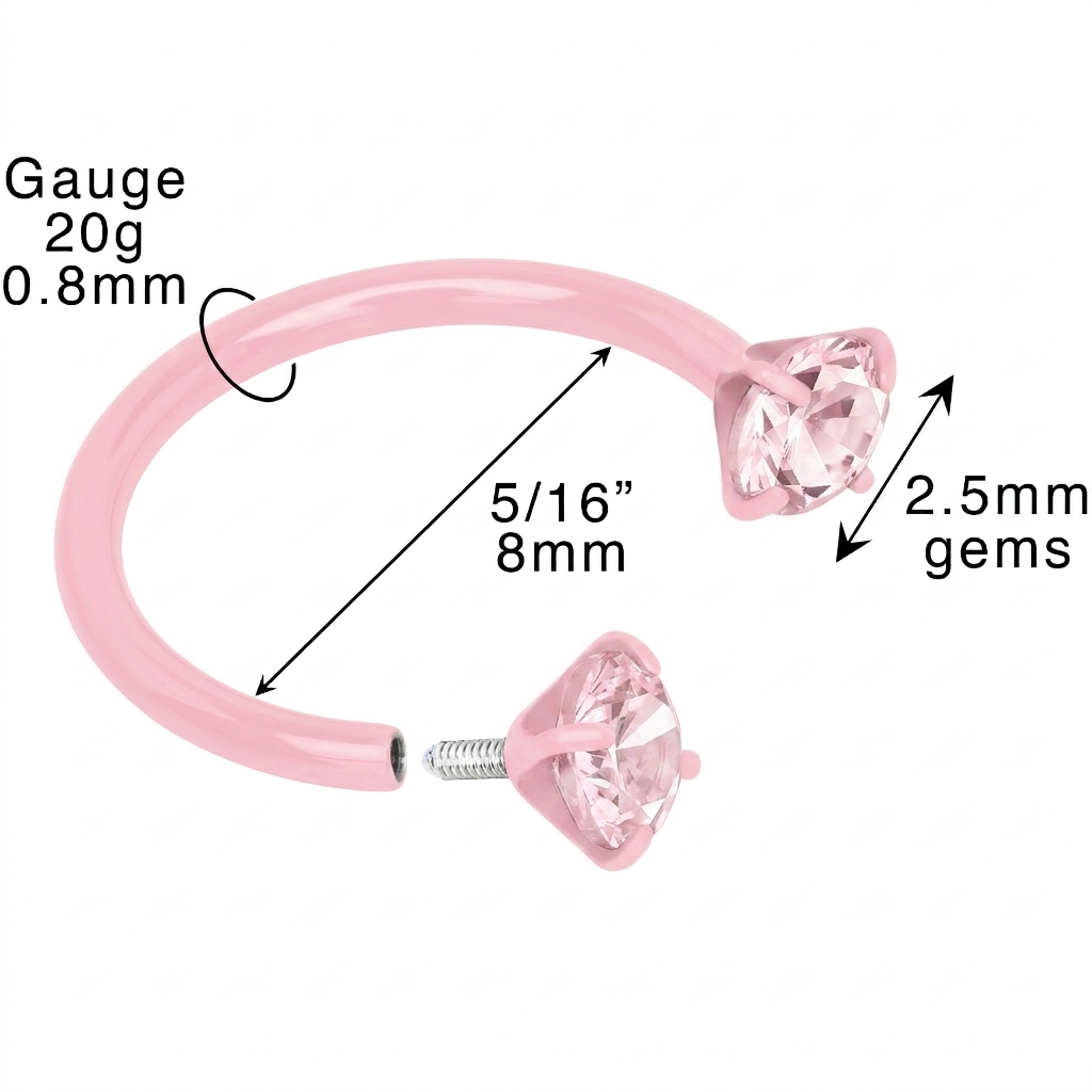 BodyCandy Pink Double Gem Horseshoe Nose Ring - Solid Titanium Anodized — back view