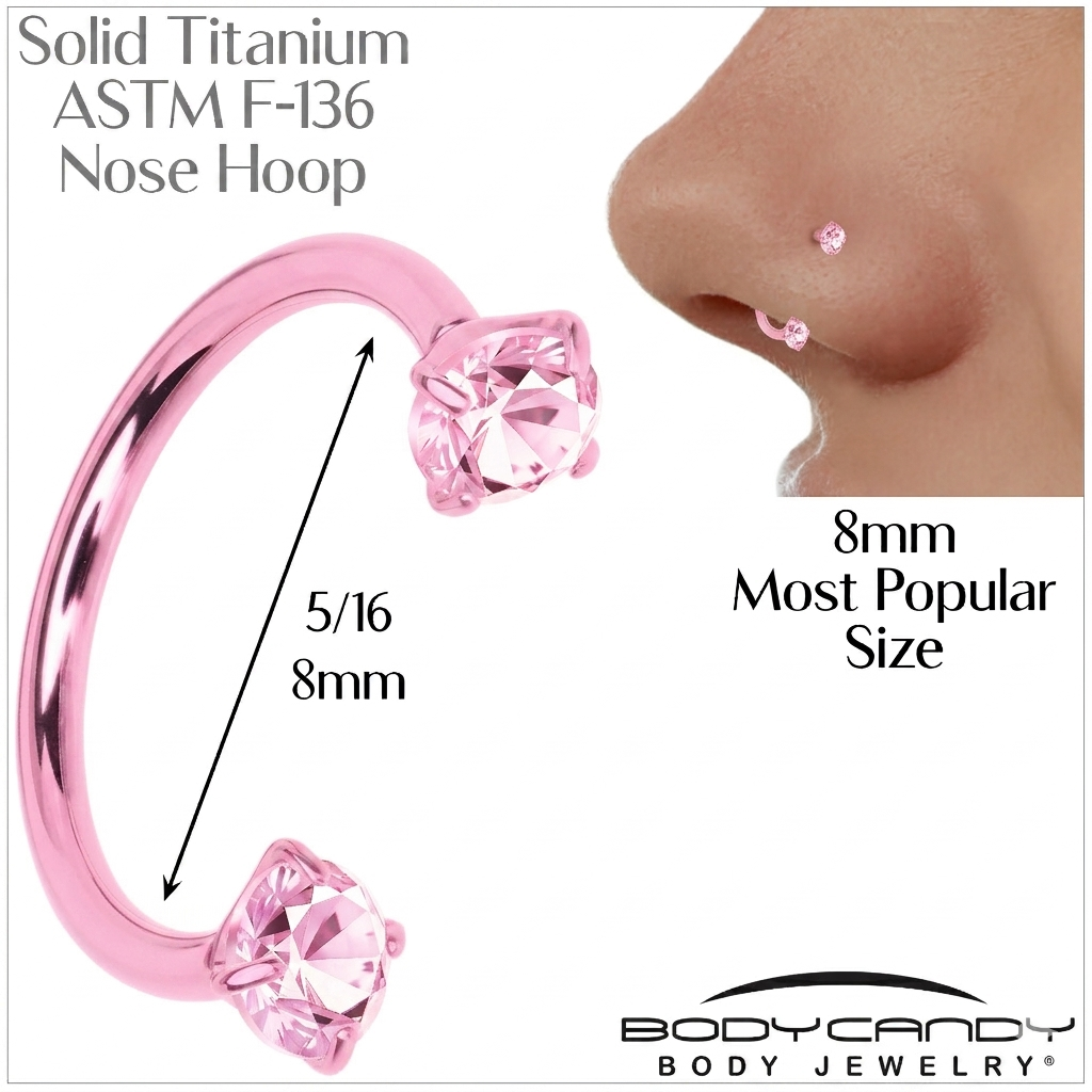 BodyCandy Pink Double Gem Horseshoe Nose Ring - Solid Titanium Anodized — lifestyle context