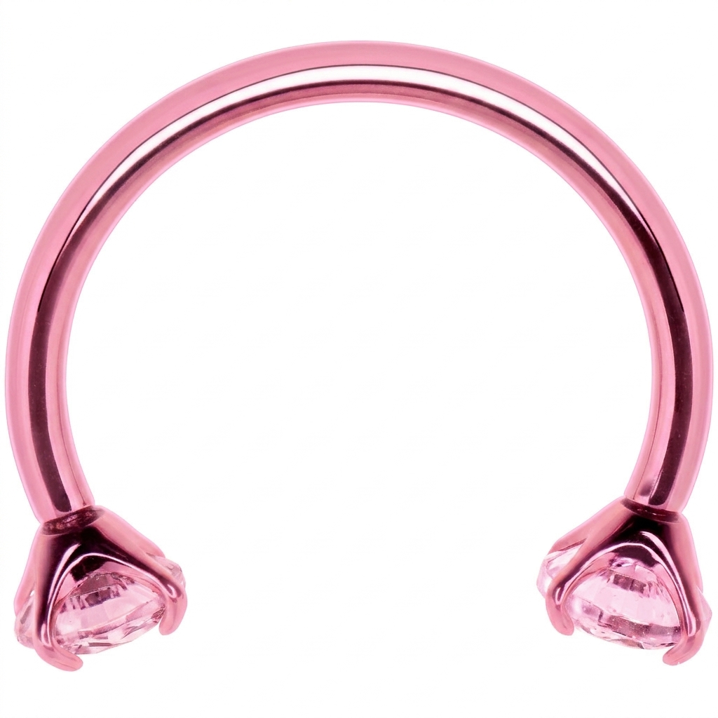 BodyCandy Pink Double Gem Horseshoe Nose Ring - Solid Titanium Anodized — side view