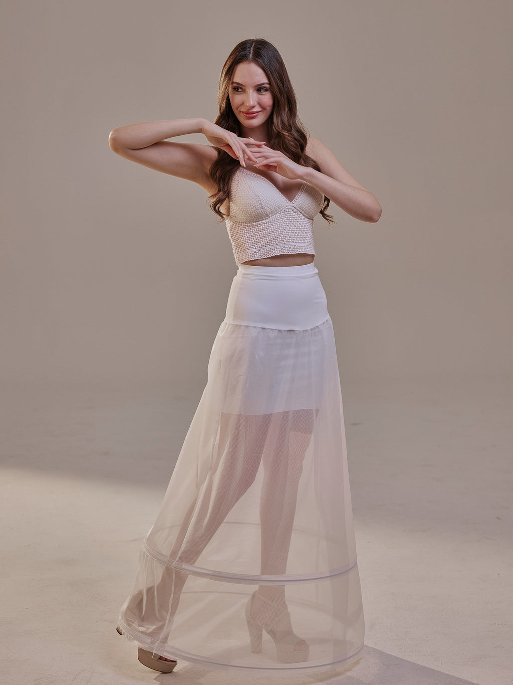 A-Line Wedding Dress Petticoat , Two Hoops Underskirt with Waist Corsage – Bridal Port, view 11