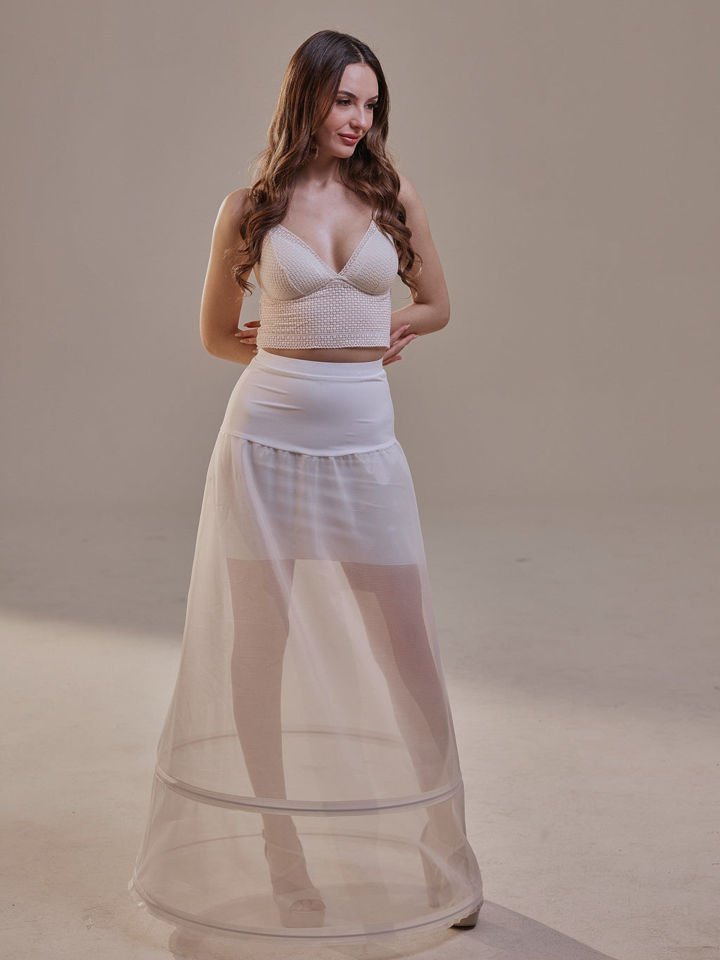 A-Line Wedding Dress Petticoat , Two Hoops Underskirt with Waist Corsage – Bridal Port, view 2