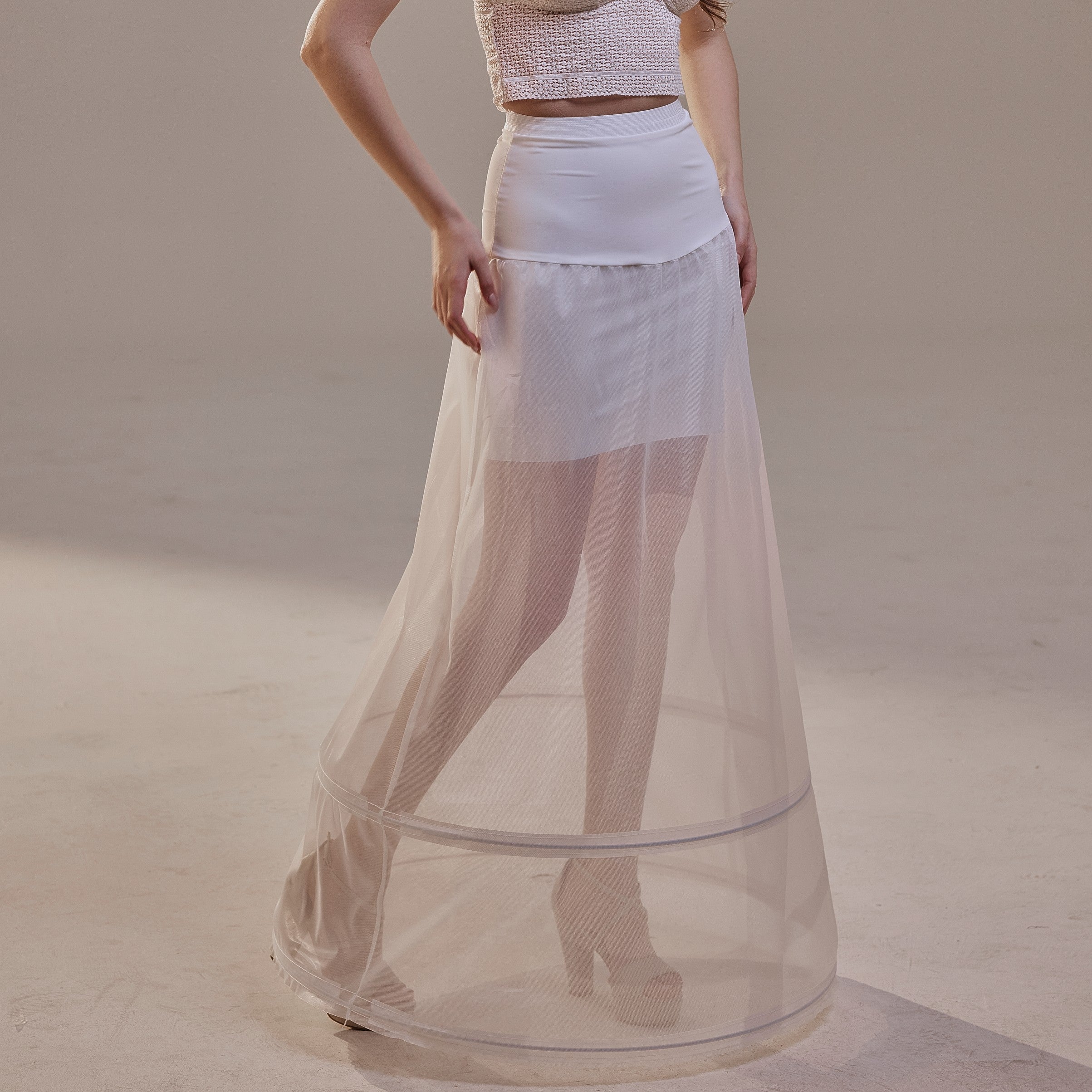 A-Line Wedding Dress Petticoat , Two Hoops Underskirt with Waist Corsage – Bridal Port, view 5