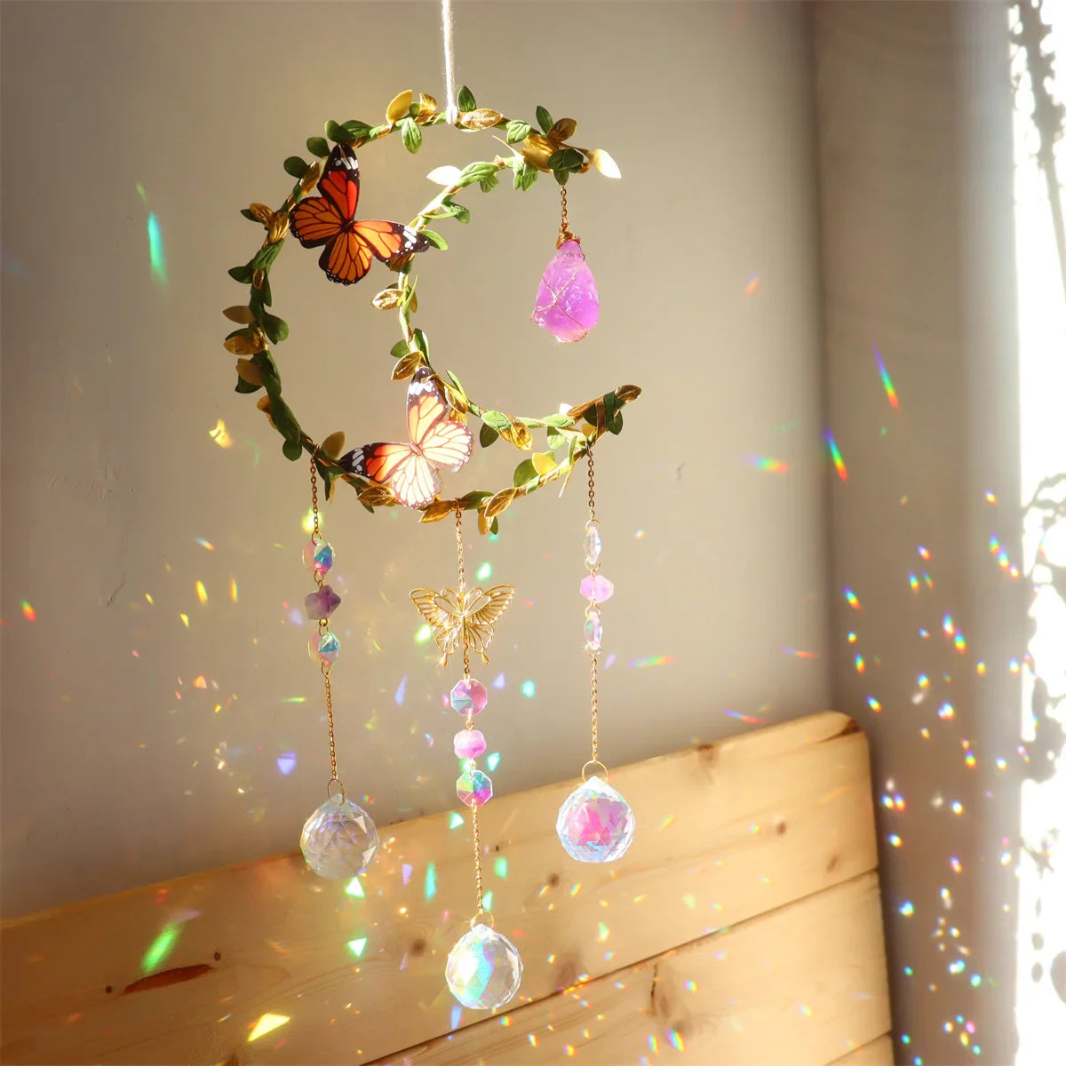 Perfecsy Sun Catcher with Butterfly Floral Vine Design Wedding Decor Home Wedding Party Decoration Ornament — main product sh