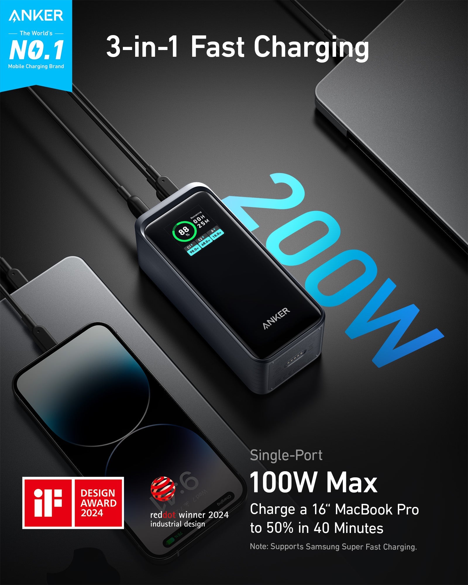 Anker Prime Power Bank (20K, 200W), view 2