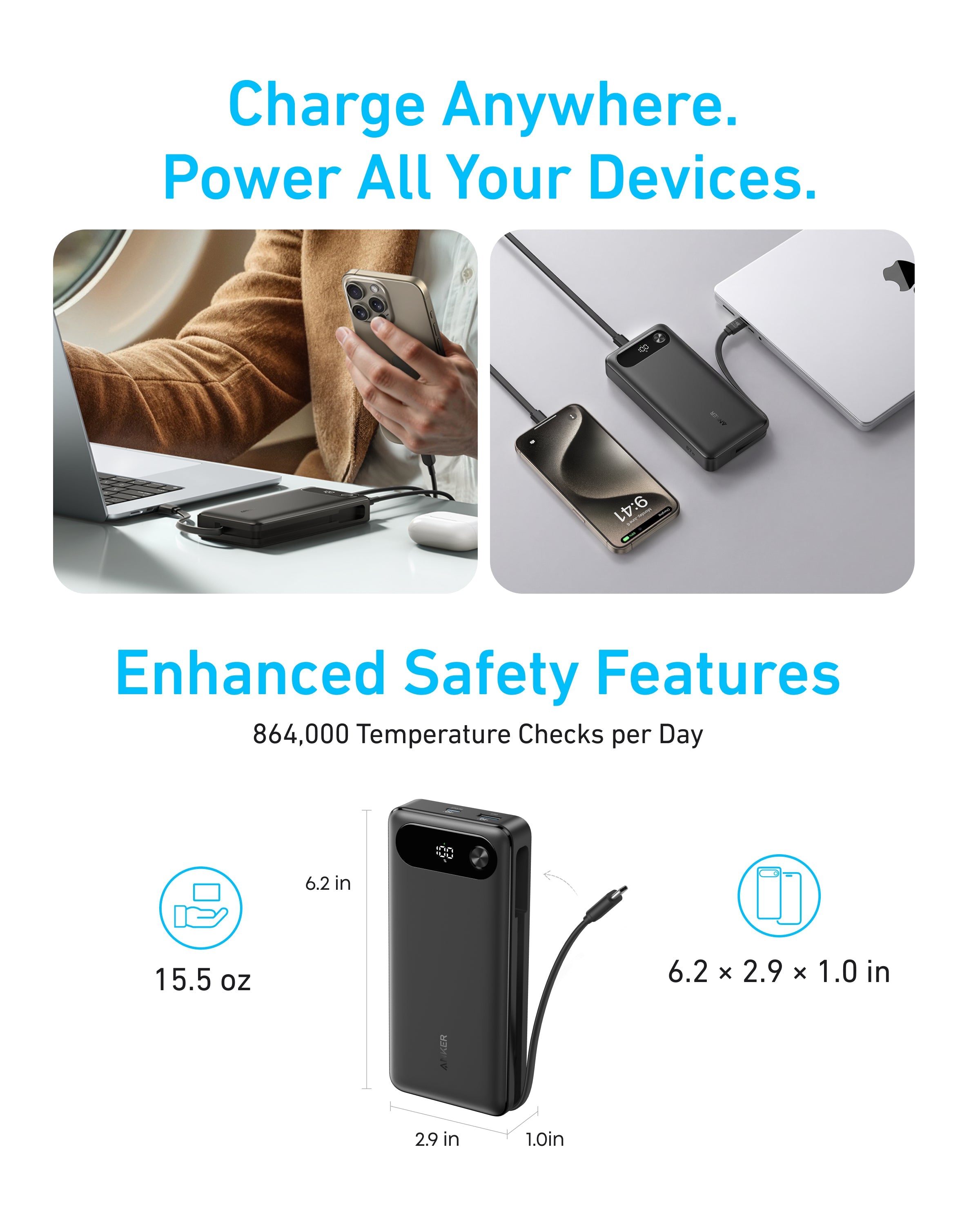 Anker Power Bank (20K, 87W, Built-In USB-C Cable), view 20