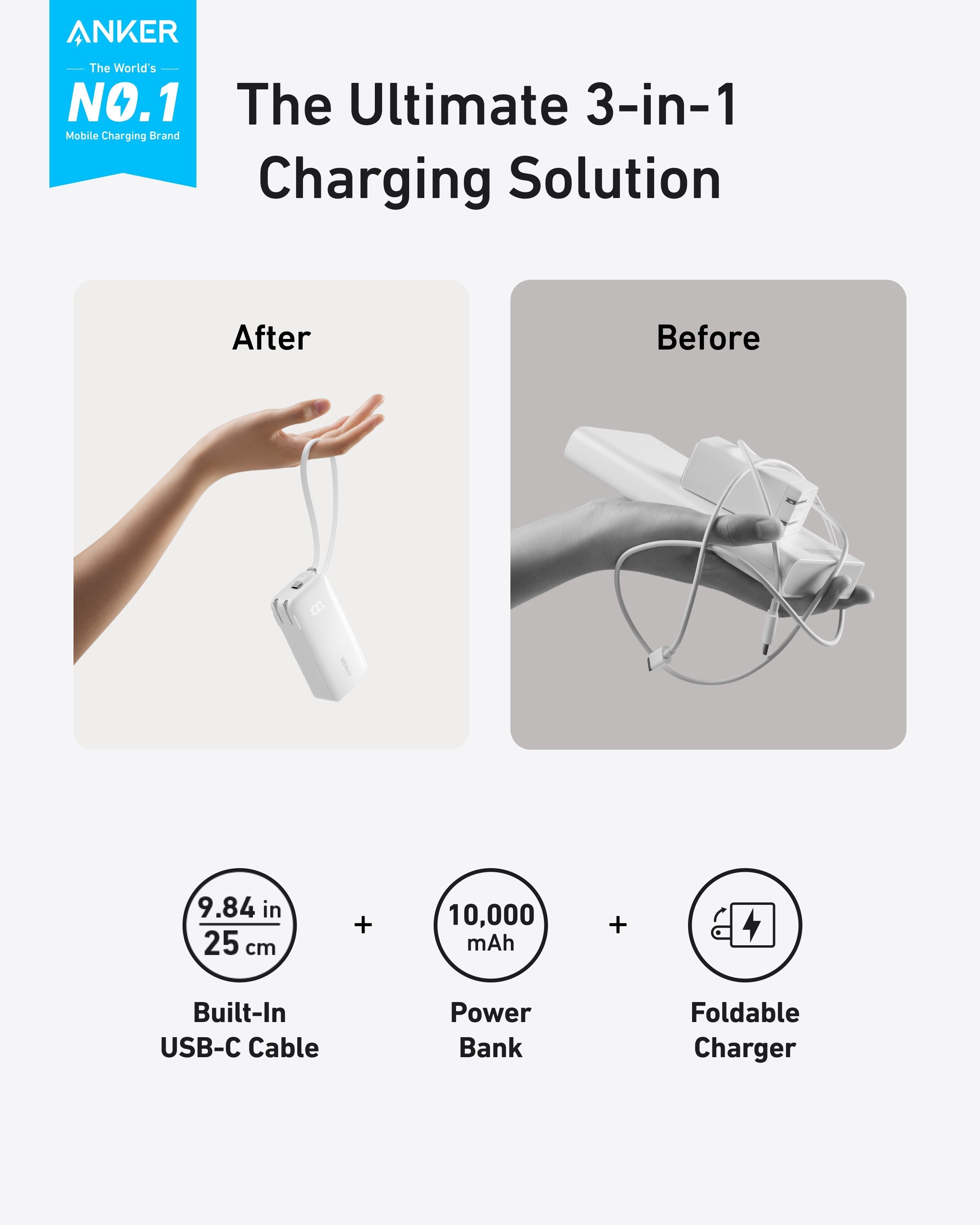 Anker Power Bank (10K, Fusion, Built-In Cable), view 14