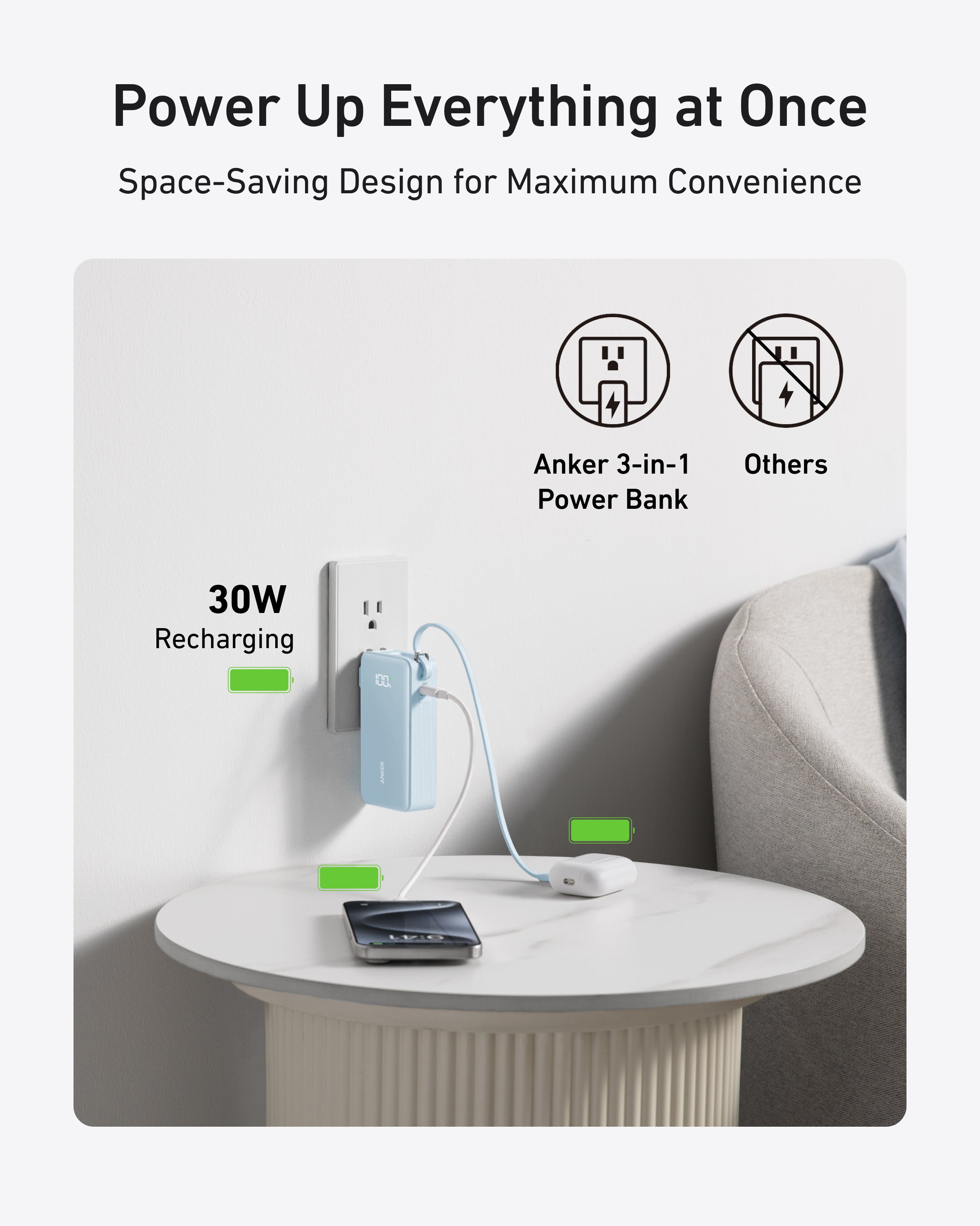 Anker Power Bank (10K, Fusion, Built-In Cable), view 11