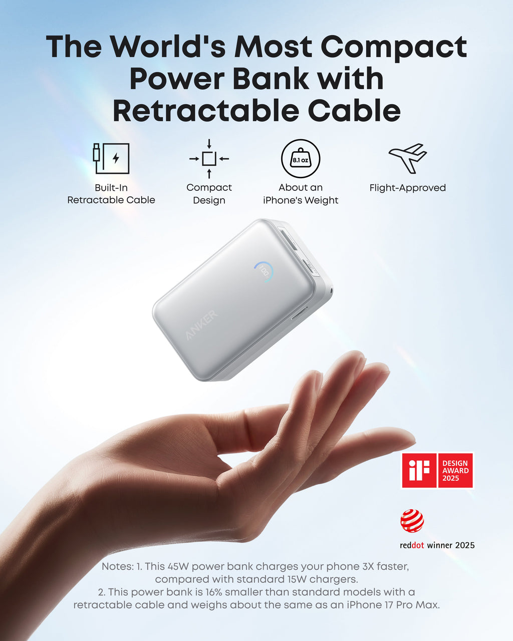 Anker Nano Power Bank (10K, 45W, Built-In Retractable USB-C Cable), view 4