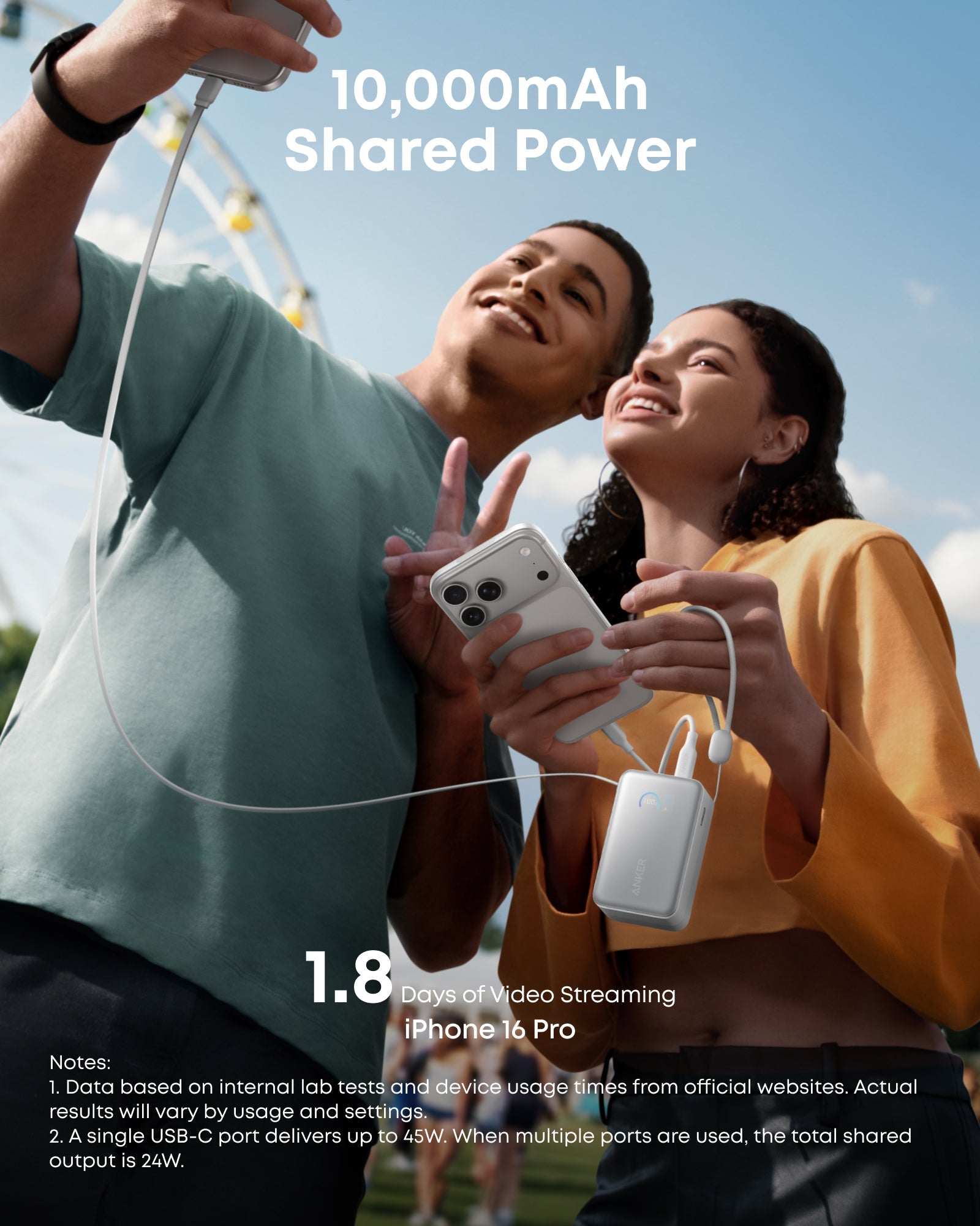 Anker Nano Power Bank (10K, 45W, Built-In Retractable USB-C Cable), view 5