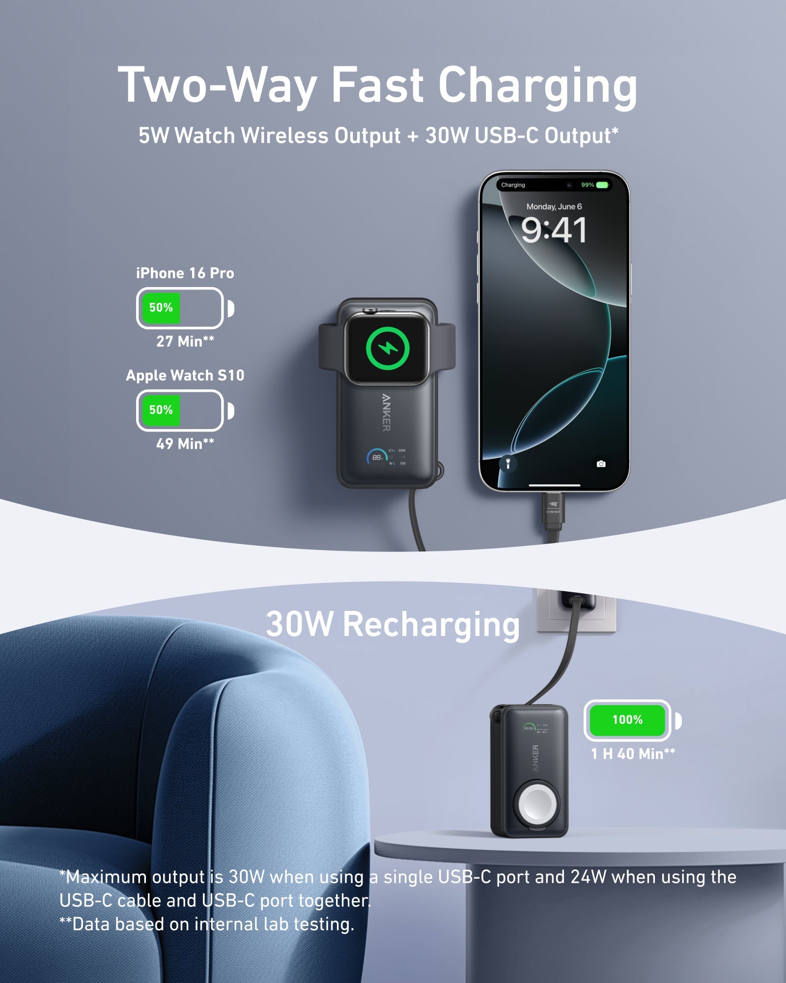 Anker MagGo Power Bank (10K, 35W, For Apple Watch), view 3