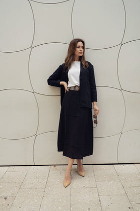 profile-nyc LINA BELTED SKIRT IN BLACK