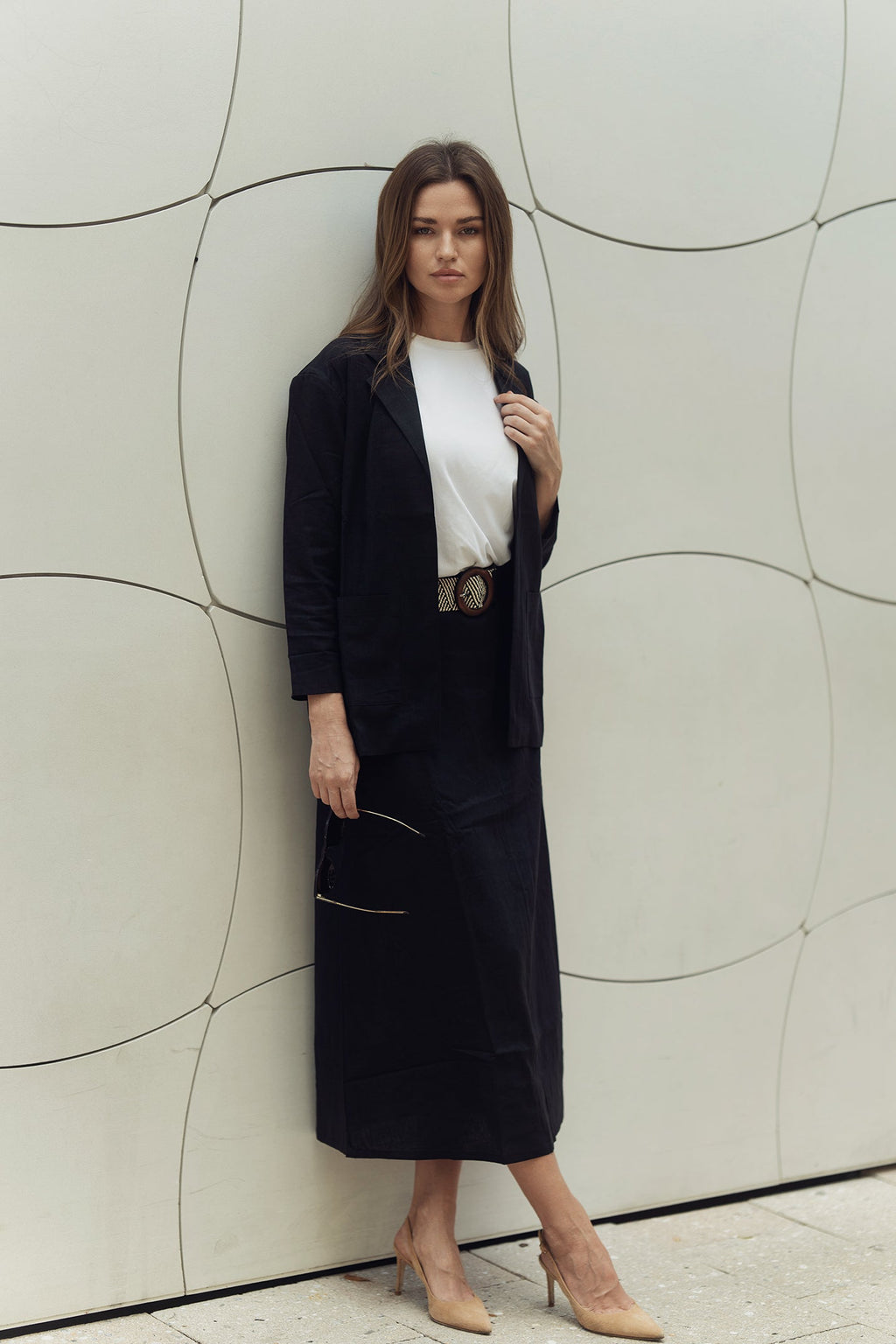 profile-nyc LINA BELTED SKIRT IN IVORY — IVORY detail