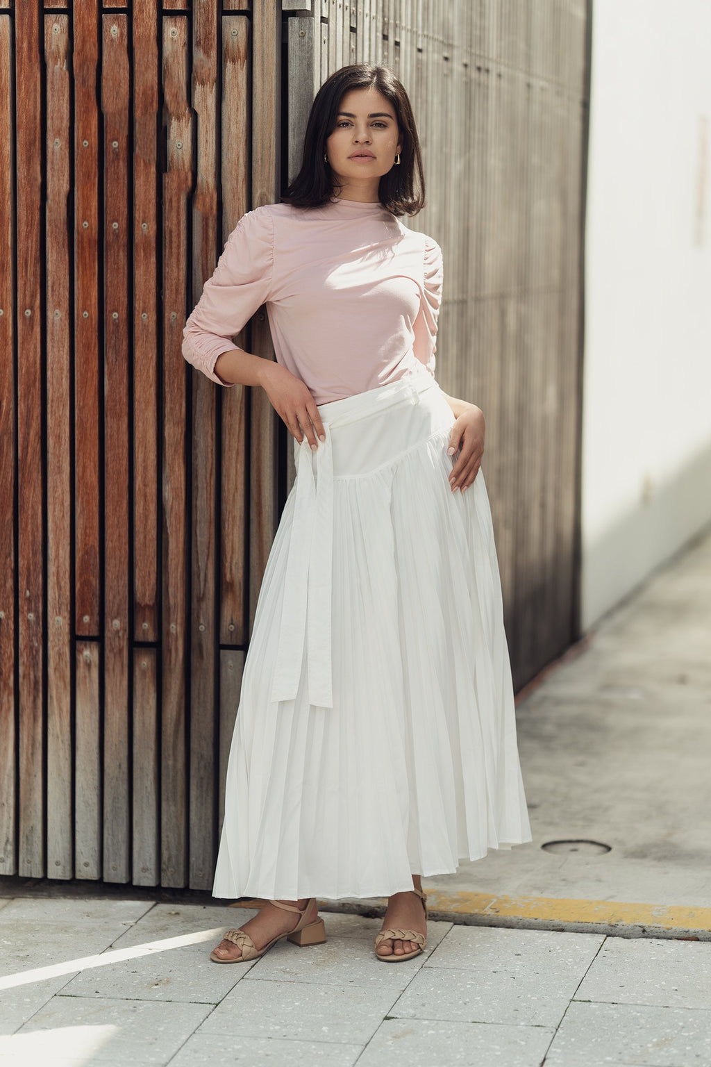 profile-nyc DROP WAIST PLEATED SKIRT — construction detail