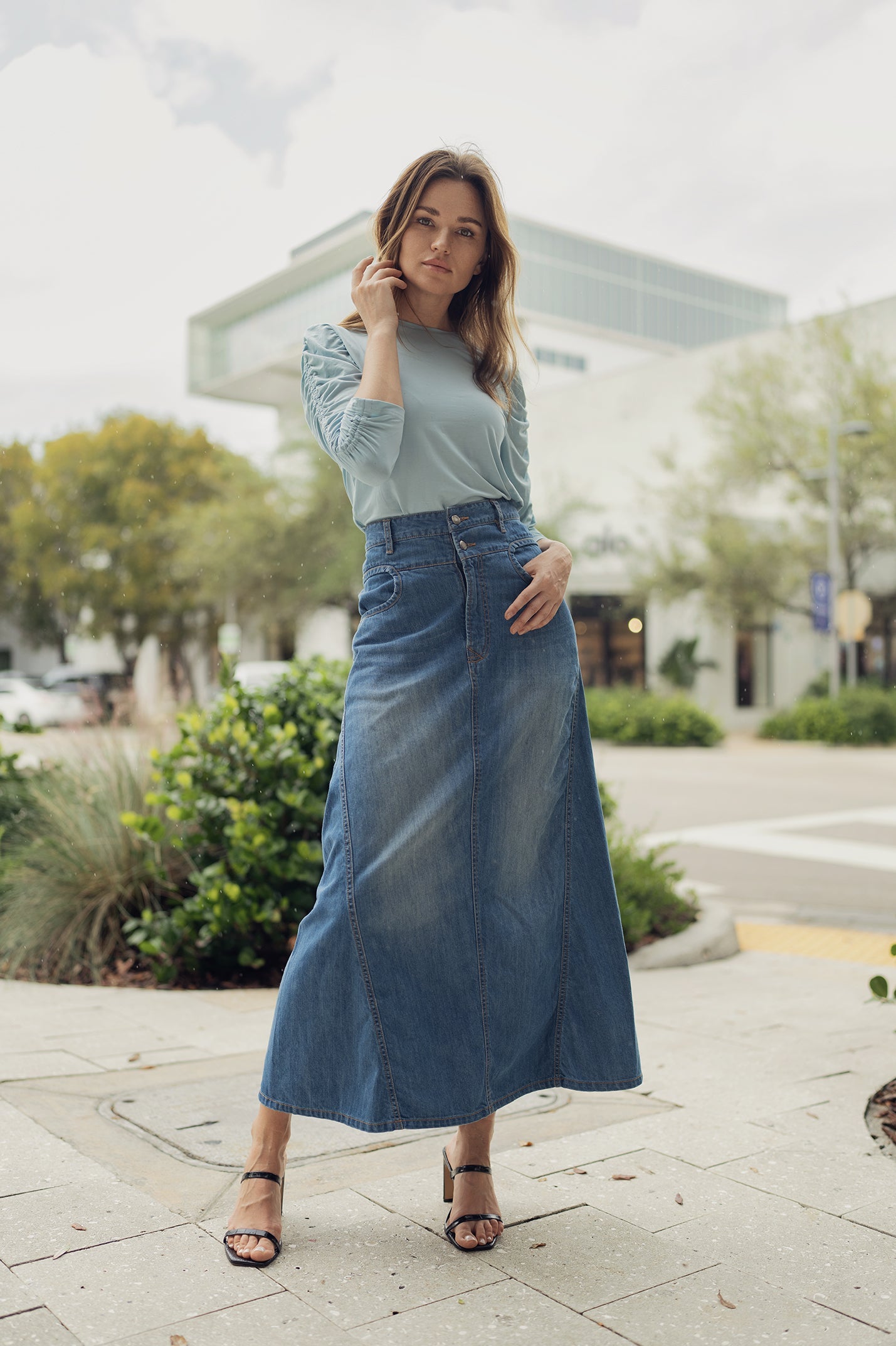 profile-nyc DENIM ROUND POCKET SKIRT — main product shot
