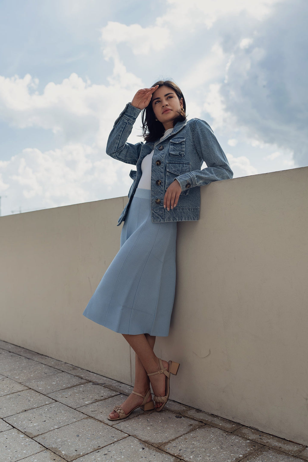profile-nyc SUMMER SEAM SKIRT IN SKY BLUE — BLUE detail