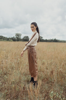 profile-nyc LEATHER FAUX WRAP SKIRT
