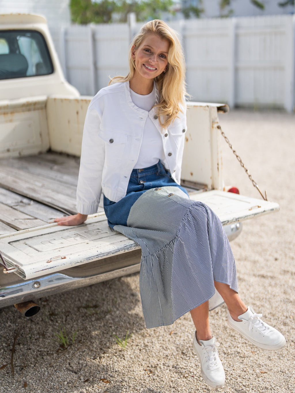 profile-nyc DENIM STRIPE COMBO SKIRT — construction detail