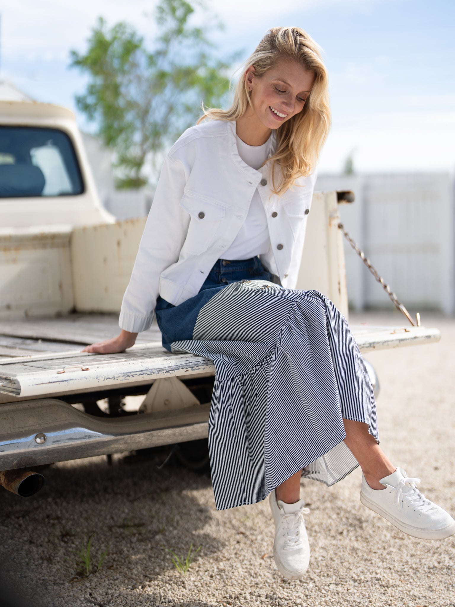 profile-nyc DENIM STRIPE COMBO SKIRT — product category context