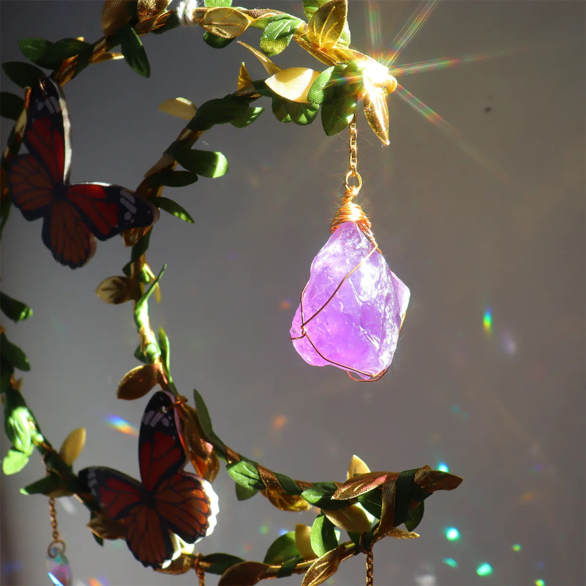Perfecsy Sun Catcher with Butterfly Floral Vine Design Wedding Decor Home Wedding Party Decoration Ornament — back view