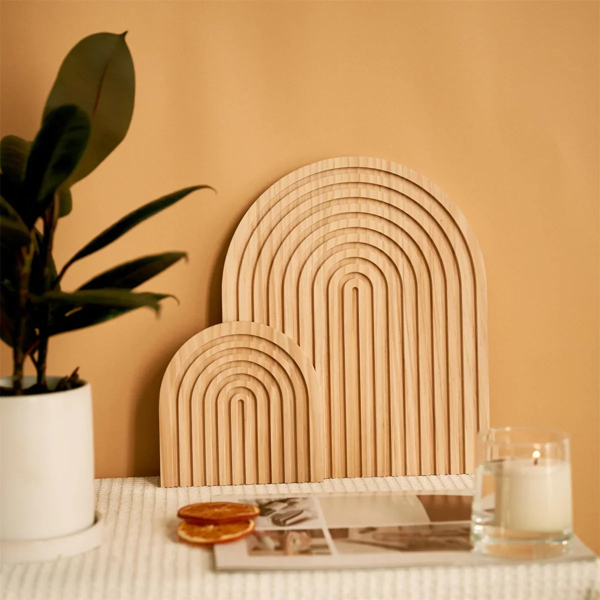 Perfecsy Wooden Wave Arch Shaped Cutting Board Boho Style Decorative Wooden Cutting Board Home Decor for Kitchen Dining Room 