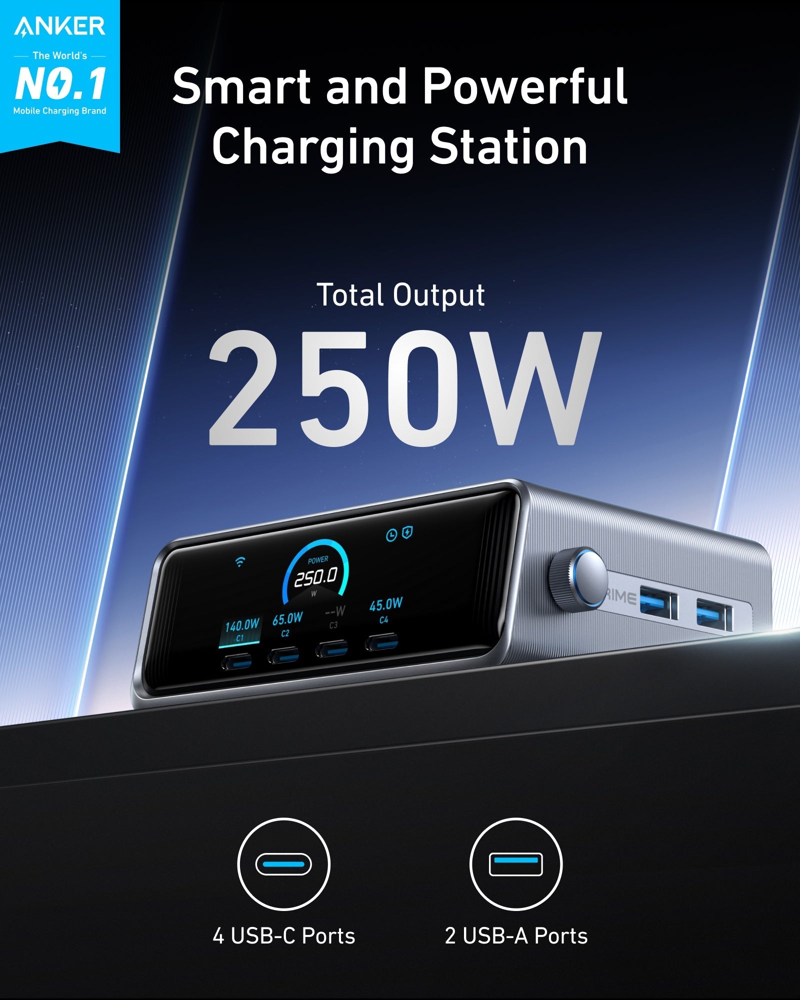 Anker Prime Charger (250W, 6 Ports, GaNPrime), view 2
