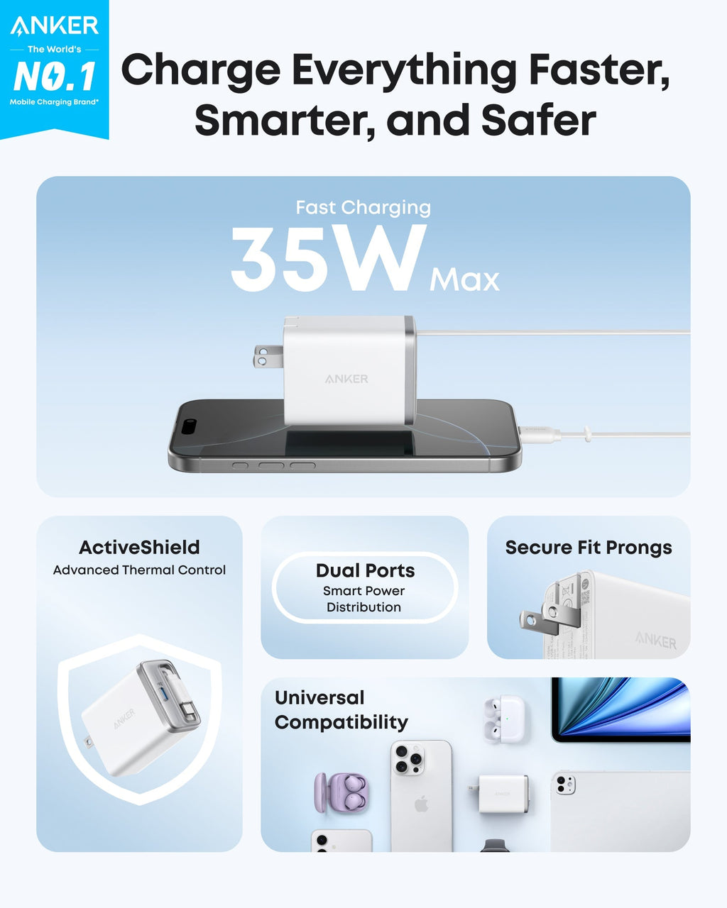 Anker Nano Charger (35W, Built-In Retractable USB-C Cable), view 2