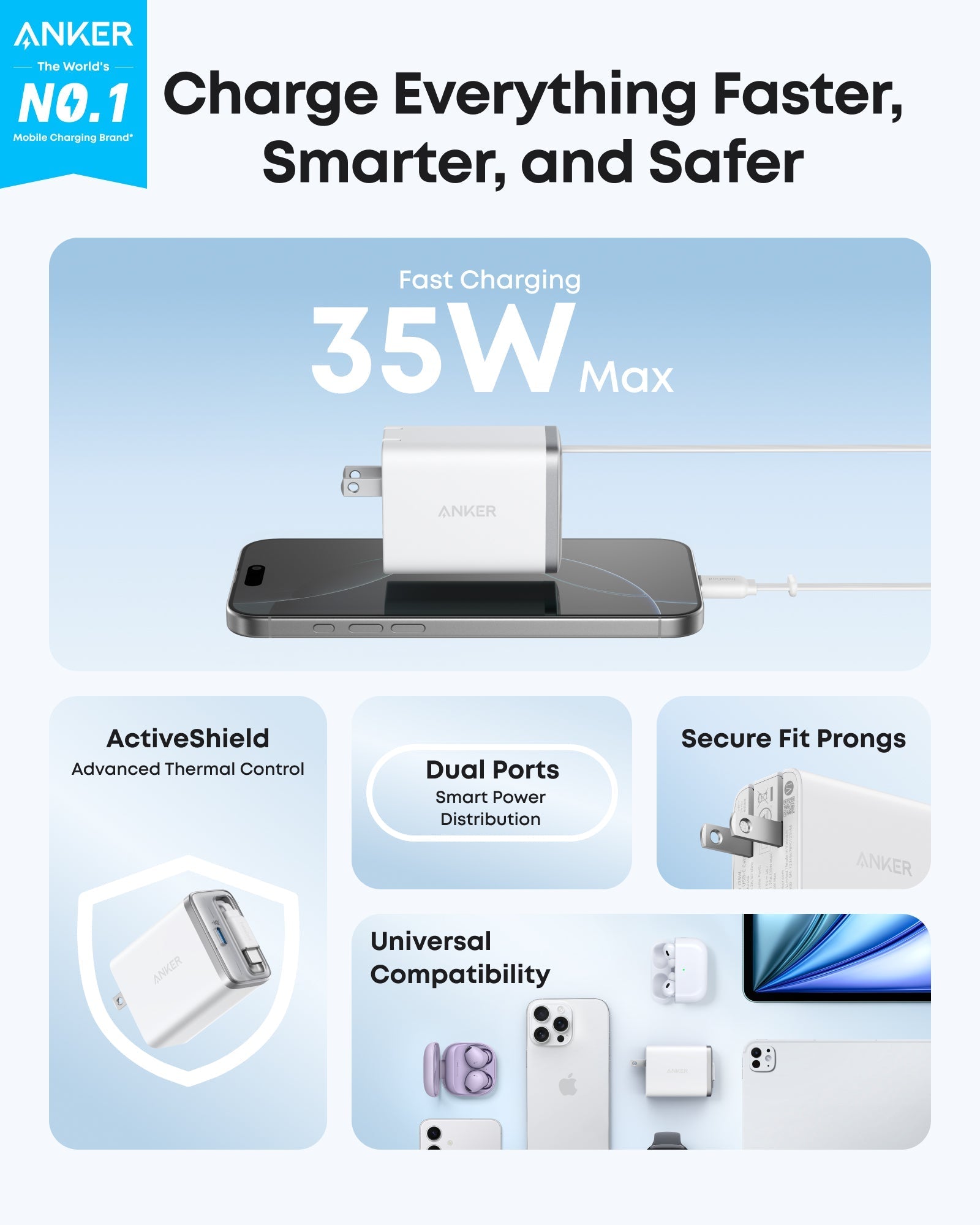Anker Nano Charger (35W, Built-In Retractable USB-C Cable), view 2
