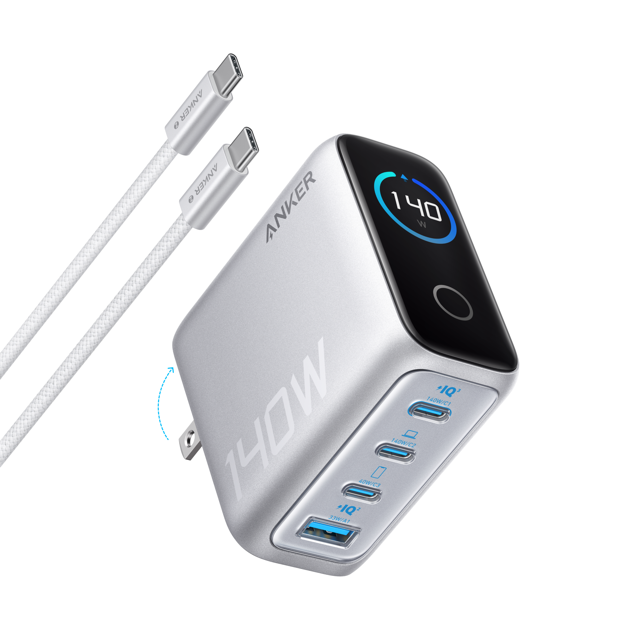 Anker Charger (140W, 4-Port, PD 3.1) with USB-C Cable, view 7
