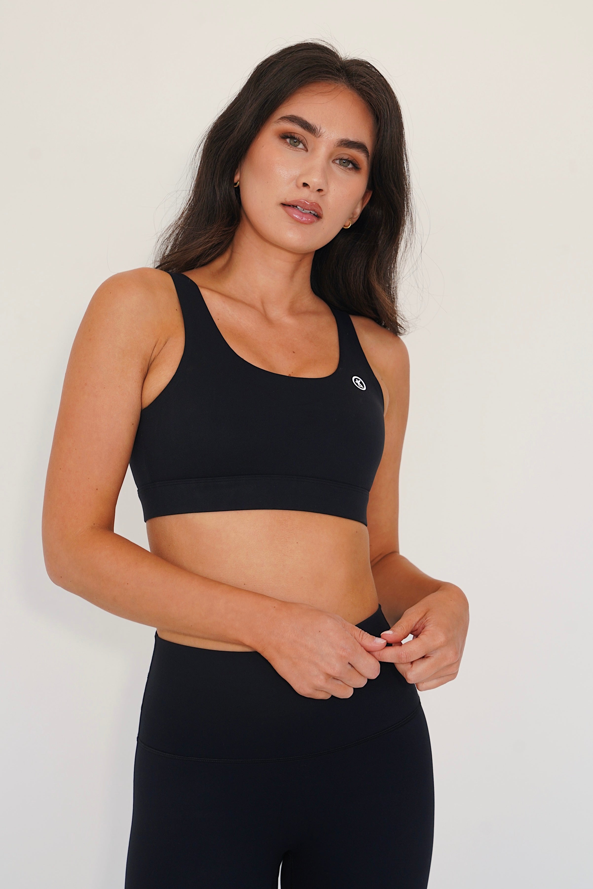 KIMITH BRAND I am Beautifully Radiant Quick Dry Black Sports Bra — lifestyle context
