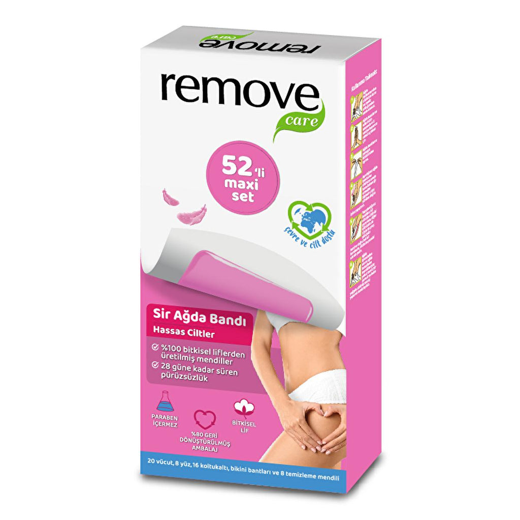 Remove Care Maxi Set: Sensitive Skin Wax Strips for Face, Body, Bikini - 52 Count | Long Lasting, Easy to Use Hair Removal
